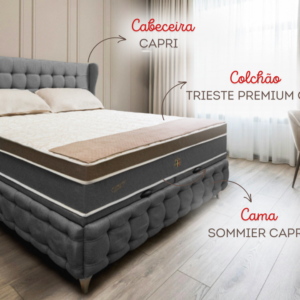 Colchão Trieste Gel + Cama Sommier Capri + Cabeceira Capri