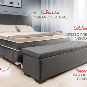 Colchão Arezzo + Box + Cab Vert e Recamier Murano Classic