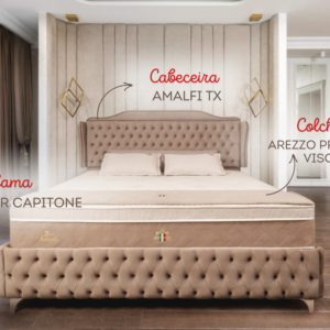 Colchão Arezzo Visco + Cama Sommier Capitone + Cabeceira Amalfi Tx